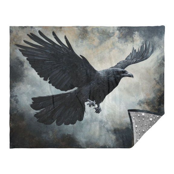 WOBOGO Black Bird Facecloth Blanket Fluorescent Effect in The Dark Four Seasons of Comfortable and Soft Skin Friendly Sheet 7055in