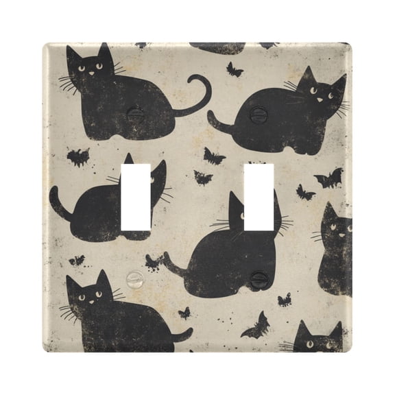 WOBOGO Black Cat 2-hole Switch Plates PC Flame Retardant Plastic Material Glossy Finish Smooth Touch 4.56x4.48x0.27in