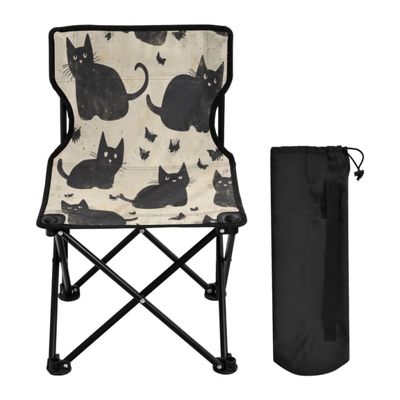WOBOGO Black Cat Camping Chair Convenient Four Corner Backrest Folding Stool Can Hold Up to 220lbs