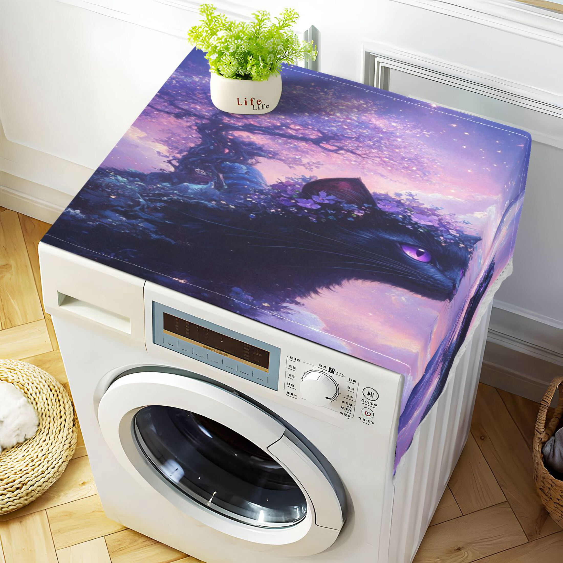 WOBOGO Black Cat Goblin Washing Machine Cloth Dryer Refrigerator Top Cover Protective Non-Slip Mat For Kitchen Laundry