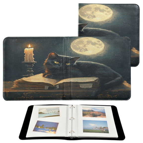 WOBOGO Black Cat Golden Pupil Photo Albums 20 Pages Large Capacity DIY Self-adhesive Page PU Leather Cover for Family Wedding Anniversary Baby Vacation Photos 2411.8in