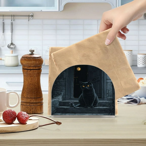 WOBOGO Black Cat Guard Clear Acrylic Napkin Holder Kitchen Tissue Face Towel Cocktail Rack Bar Restaurant Dinner Paper Dispenser