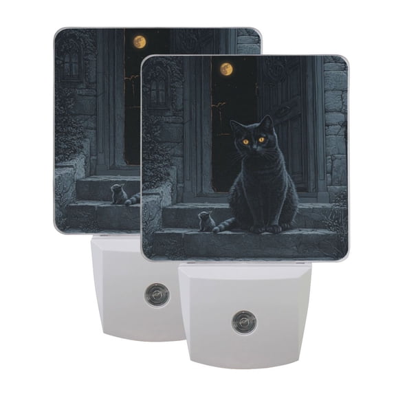WOBOGO Black Cat Guard LED Night Light 2 Pcs Set 0.5 Watt Wall Plug in Dusk to Dawn Automatic Switch Soft White Light