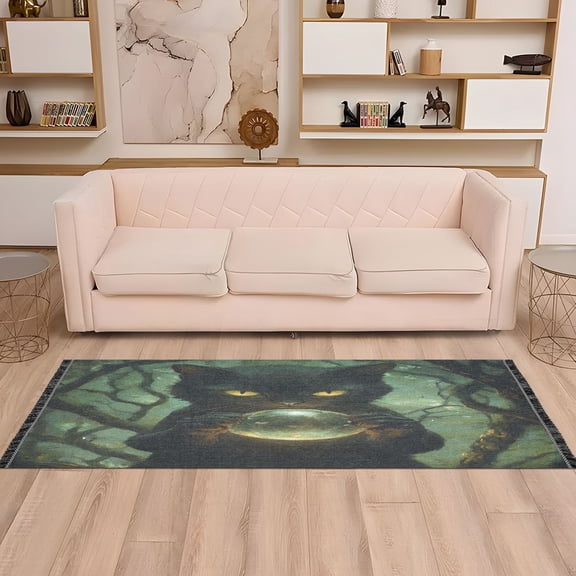 WOBOGO Black Cat Magic Ball Bedside Long Rug Delicate and Soft Modern Indoor Area Decor Non Slip Carpet for Bed Room Corridor Entrance Balcony