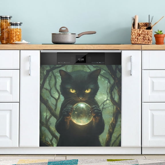 WOBOGO Black Cat Magic Ball Magnetic Dishwasher Sticker Personalized DIY Beautiful and Practical Home Kitchen Decorations 2316in