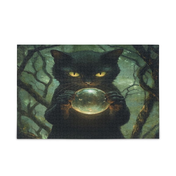 WOBOGO Black Cat Magic Ball Puzzle Challenge 500 Piece Jigsaw Suitable for Game Night Finished Size 20.5 x 14.9in