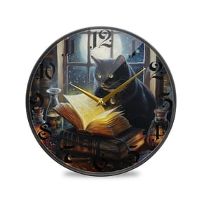 WOBOGO Black Cat Magic Room Acrylic Wall Clock Battery Operated 11.9in Silent No Tick Bedroom Living Room Office Classroom Decoration