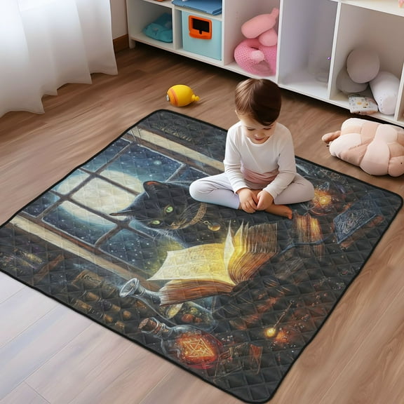 WOBOGO Black Cat Magic Room Baby Playmats Extra Large Waterproof Rollable Activity Pads for Toddlers 5050inch