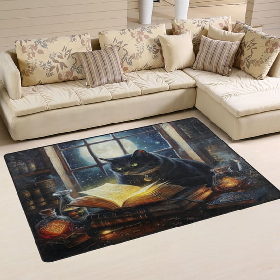 WOBOGO Black Cat Magic Room Carpet Non-Slip Rugs Soft Doormat 60×39in Living Dining Room Bedroom Decorative
