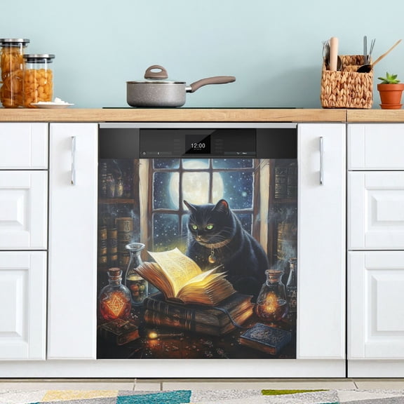 WOBOGO Black Cat Magic Room Magnetic Dishwasher Sticker Personalized DIY Beautiful and Practical Home Kitchen Decorations 2316in