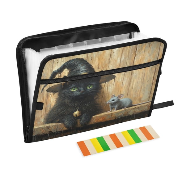 WOBOGO Black Cat Meet Gray Mouse Expanding File Folder Letter Size Accordion Filing Organizer 13 Pocket Separate Organ Pocket