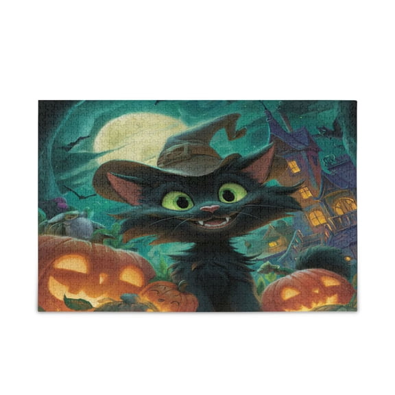 WOBOGO Black Cat Puzzle Challenge 500 Piece Jigsaw Suitable for Game Night Finished Size 20.5 x 14.9in