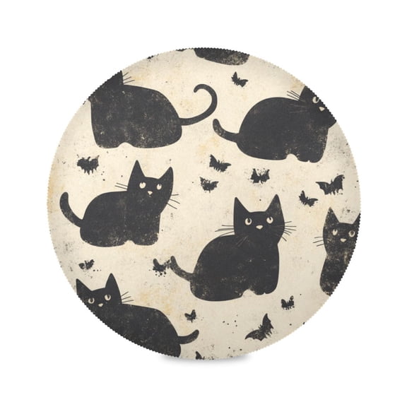 WOBOGO Black Cat Round Placemats Set of 1 Heat Resistant Washable Kitchen Table Decorations 15.4in