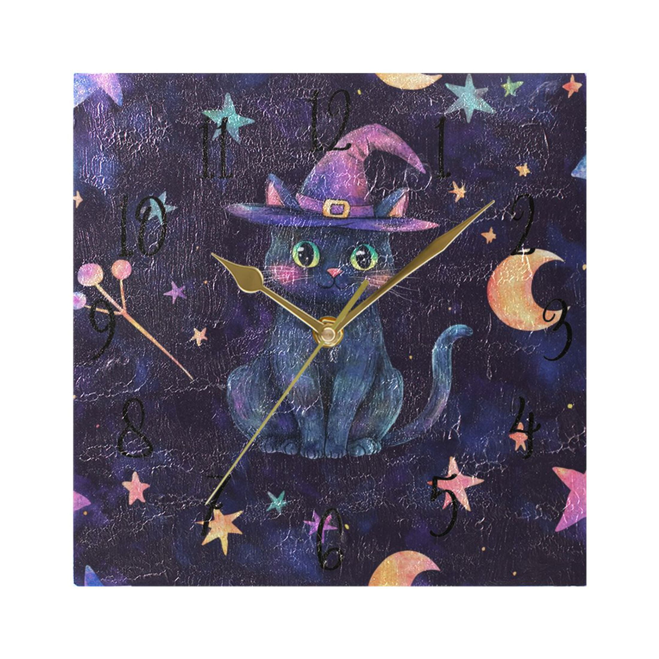 WOBOGO Black Cat in Witch Hat Wall Clock 7.78 Inch Battery Operated ...