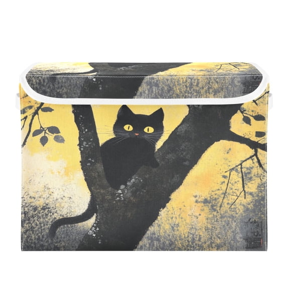 WOBOGO Black Cat on Branch Large Collapsible Storage Box Flip Lid Fabric Decorative Organizer Container Basket with Handles 16.512.611.8in