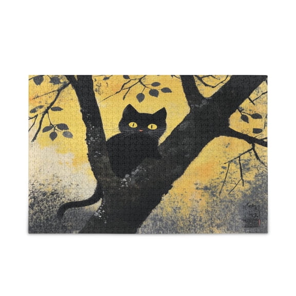 WOBOGO Black Cat on Branch Puzzle Challenge 1000 Piece Jigsaw Suitable for Game Night Finished Size 29.5 x 19.7in