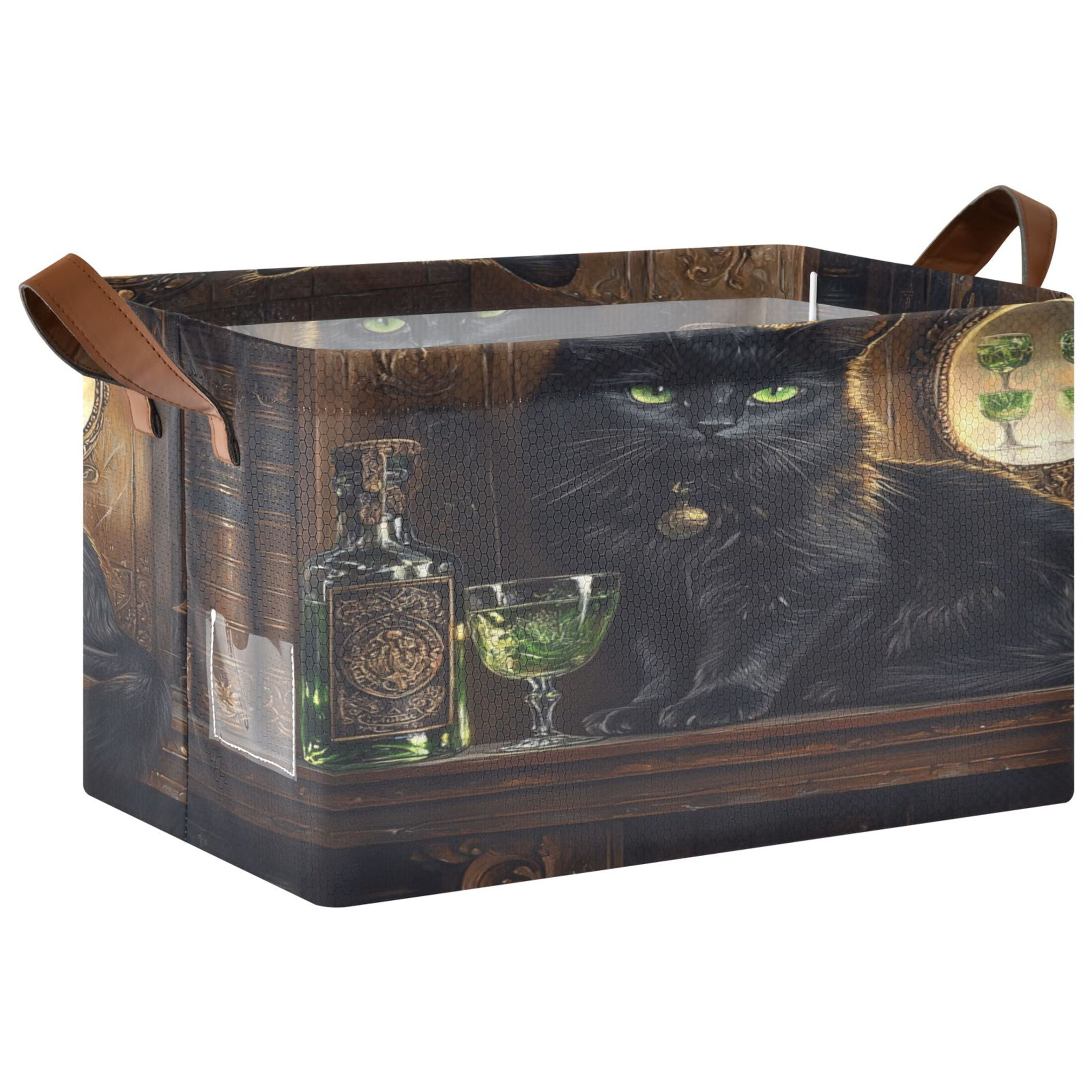 WOBOGO Black Cat with Absinthe Storage Basket 16.9×11.4×10in Collapsible Oversized with Metal Iron Frame Set of 1