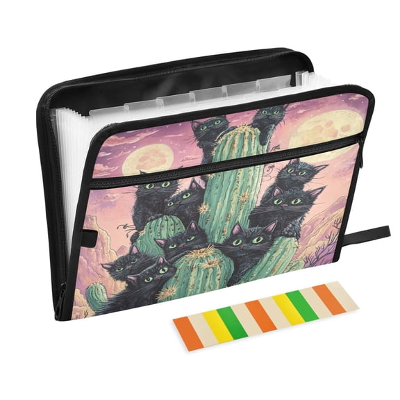 WOBOGO Black Cat with Cactus Expanding File Folder Letter Size Accordion Filing Organizer 13 Pocket Separate Organ Pocket