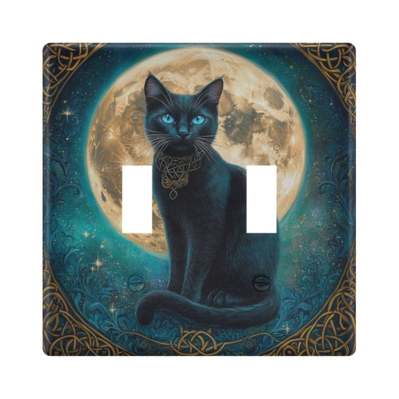 WOBOGO Black Cat with Full Moon 2-hole Switch Plates PC Flame Retardant Plastic Material Glossy Finish Smooth Touch 4.56x4.48x0.27in