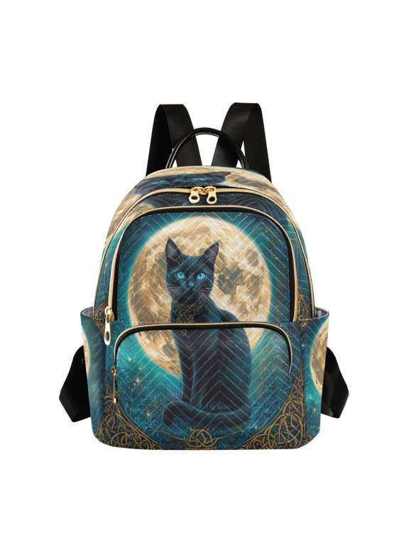 Black Cat with Full Moon Butterfly Backpack Durable Lightweight Shoulder Bag Built-in Laptop Sleeve and Multiple Utility Compartments