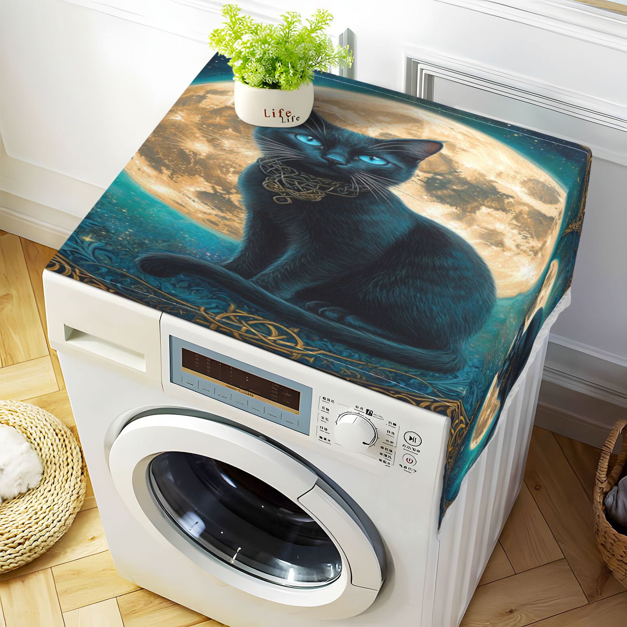 WOBOGO Black Cat with Full Moon Washing Machine Cloth Dryer Refrigerator Top Cover Protective Non-Slip Mat For Kitchen Laundry