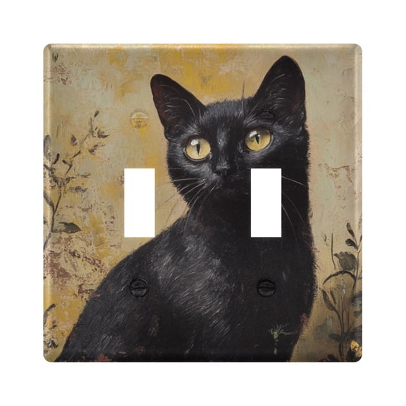 WOBOGO Black Cat with Oil Painting Style 2-hole Switch Plates PC Flame Retardant Plastic Material Glossy Finish Smooth Touch 4.56x4.48x0.27in