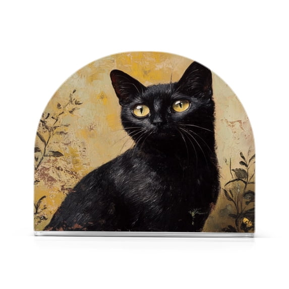 WOBOGO Black Cat with Oil Painting Style Clear Acrylic Napkin Holder Kitchen Tissue Face Towel Cocktail Rack Bar Restaurant Dinner Paper Dispenser