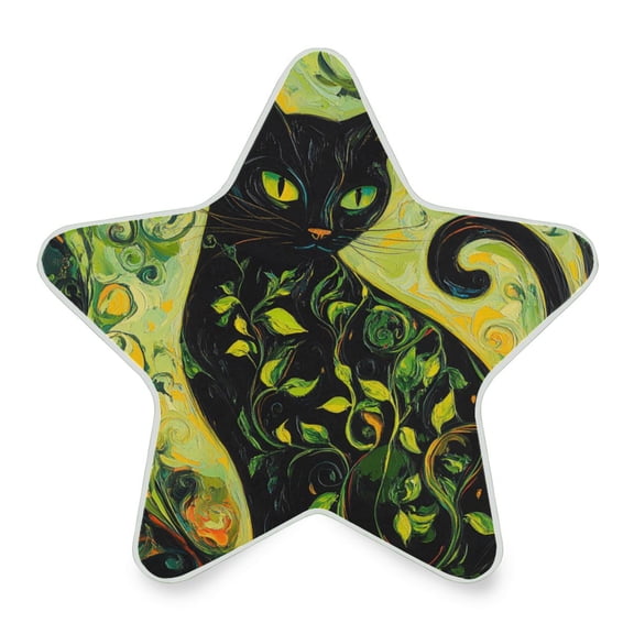 WOBOGO Black Cat with Vines LED Star Night Light 0.2 Watt Wall Plug Dusk to Dawn Auto Switch Adjustable Brightness Soft White Light
