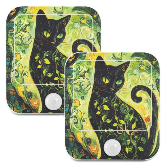 WOBOGO Black Cat with Vines Night Light Lamp with Smart Sensor Dusk to Dawn Sensor 0.6W Plug-in 2-Pack