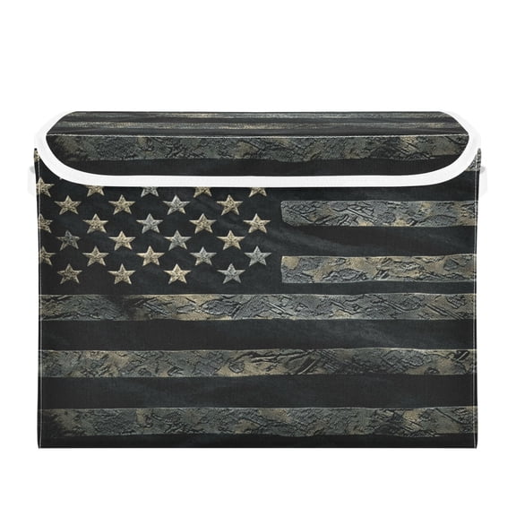 WOBOGO Black Design American Flag Large Collapsible Storage Box Flip Lid Fabric Decorative Organizer Container Basket with Handles 16.512.611.8in