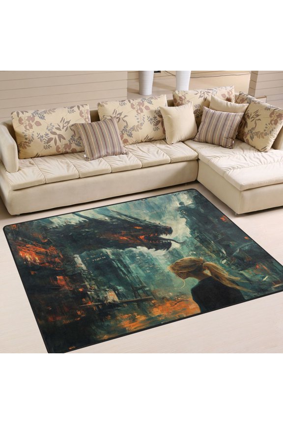 Black Dragon Carpet Non-Slip Rugs Soft Doormat 63×48in Living Dining Room Bedroom Decorative