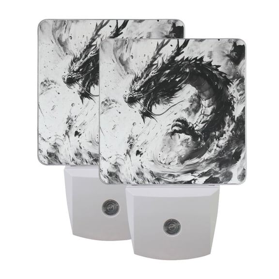 WOBOGO Black Dragon LED Night Light 2 Pcs Set 0.5 Watt Wall Plug in Dusk to Dawn Automatic Switch Soft White Light
