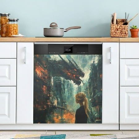 WOBOGO Black Dragon Magnetic Dishwasher Sticker Personalized DIY Beautiful and Practical Home Kitchen Decorations23×16in.