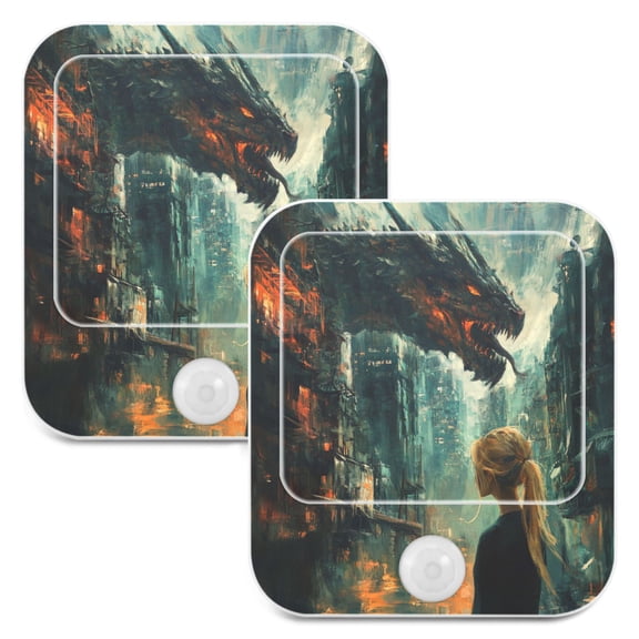 WOBOGO Black Dragon Night Light Lamp with Smart Sensor Dusk to Dawn Sensor 0.6W Plug-in 2-Pack