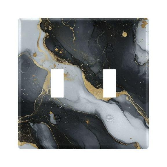 WOBOGO Black Gilt Marble 2-hole Switch Plates PC Flame Retardant Plastic Material Glossy Finish Smooth Touch 4.56x4.48x0.27in