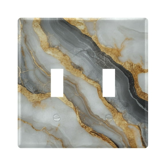 WOBOGO Black Gold Marble Pattern 2-hole Switch Plates PC Flame Retardant Plastic Material Glossy Finish Smooth Touch 4.56x4.48x0.27in