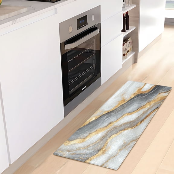 WOBOGO Black Gold Marble Pattern Carpet 39x20in Kitchen Bathroom Plush Absorbent Non-Slip Floor Mat