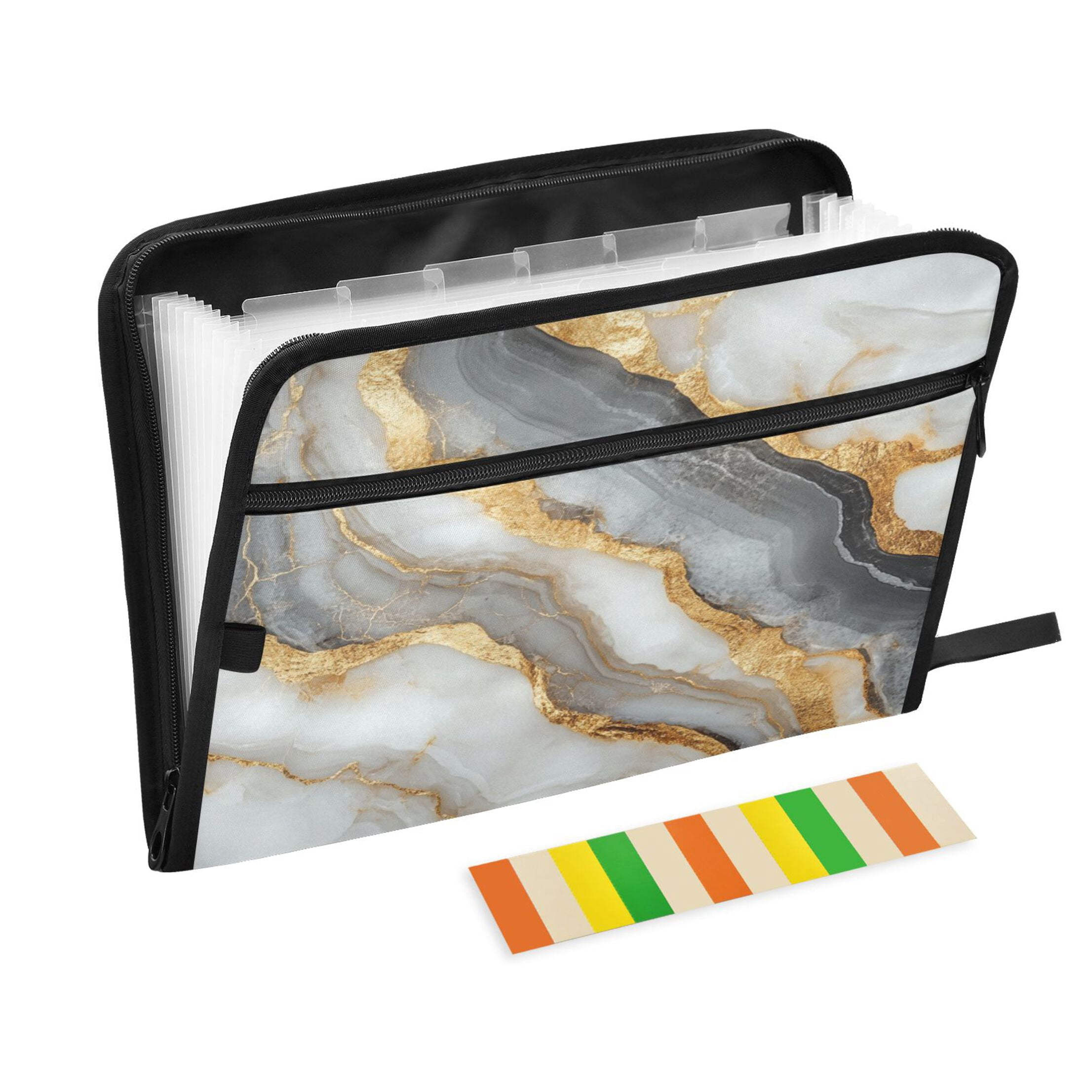 Gold Filing Case WOBOGO Black Gold Marble Pattern Expanding File Folder Letter Size ...