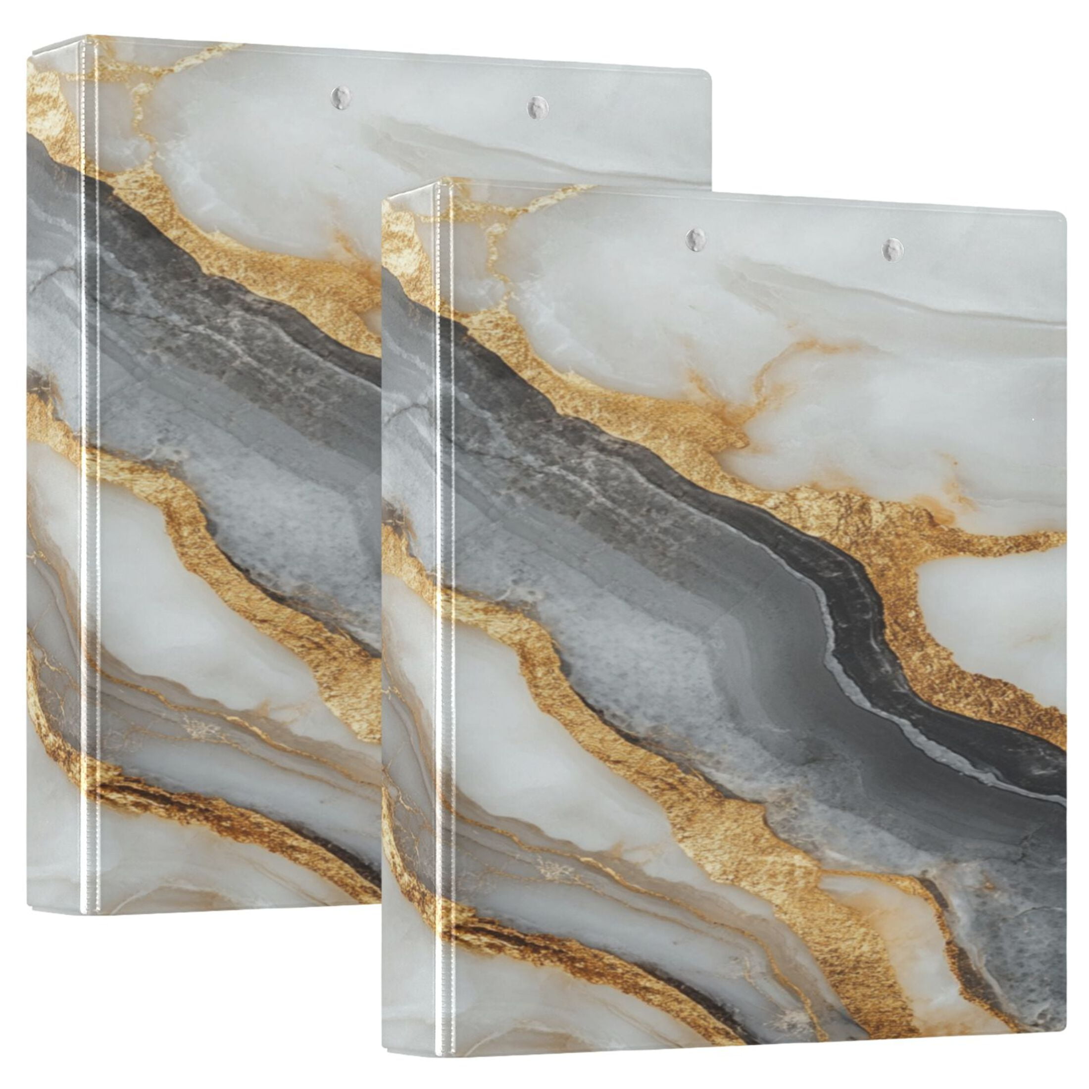 WOBOGO Black Gold Marble Pattern File Folders Extra Large Capacity to Hold 200 Sheets of Documents Hard Shell Ring Binder for School Home Office