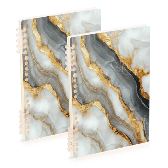WOBOGO Black Gold Marble Pattern Notebook College Horizontal Grid Paper Ink Spill Resistant Water Resistant Cover 8.3x5.7x0.4in