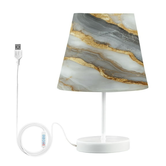 WOBOGO Black Gold Marble Pattern Table Lamps Bedroom 3-Speed Dimmable Farm Style with Fabric Shade for Reading and Home Office