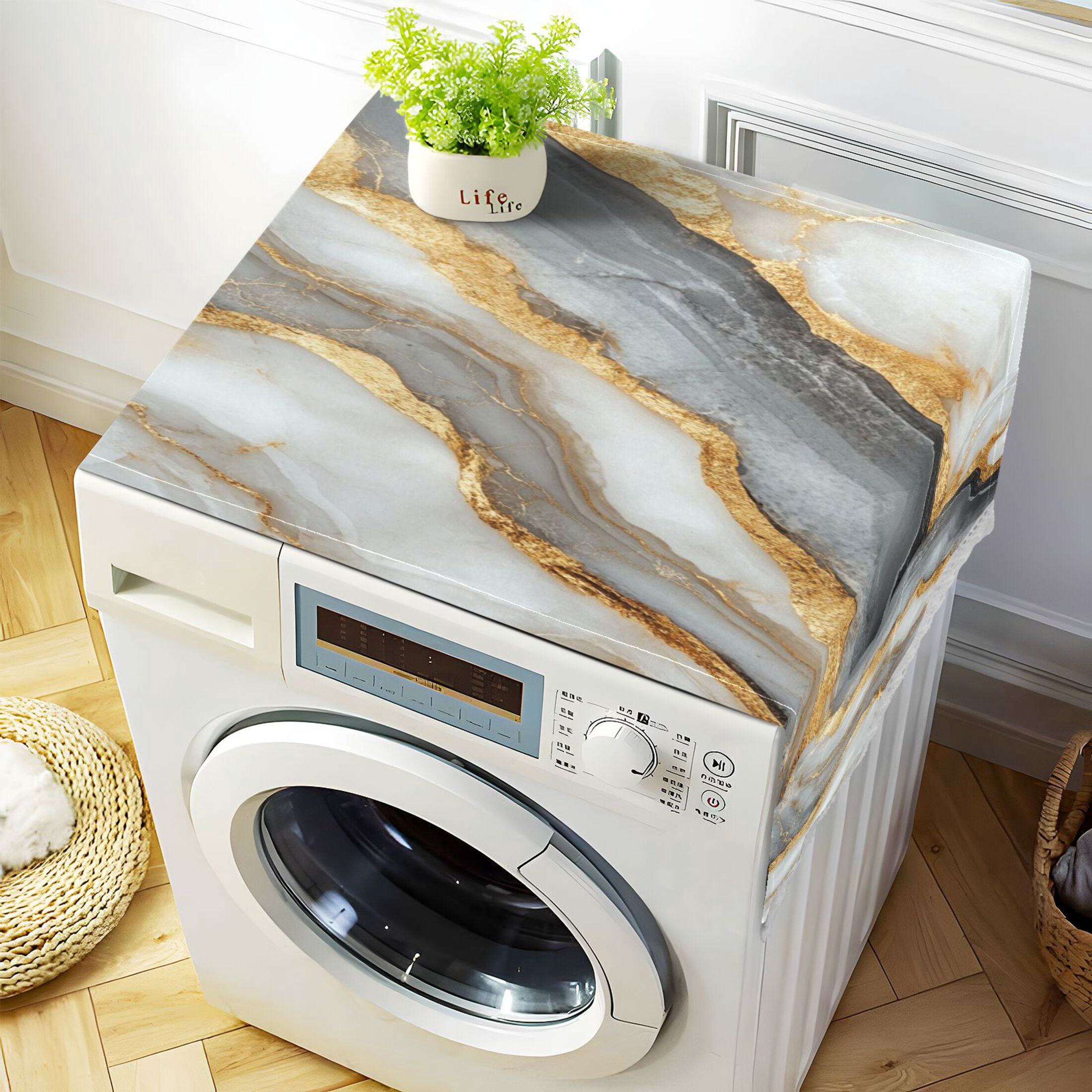 WOBOGO Black Gold Marble Pattern Washing Machine Cloth Dryer Refrigerator Top Cover Protective Non-Slip Mat For Kitchen Laundry