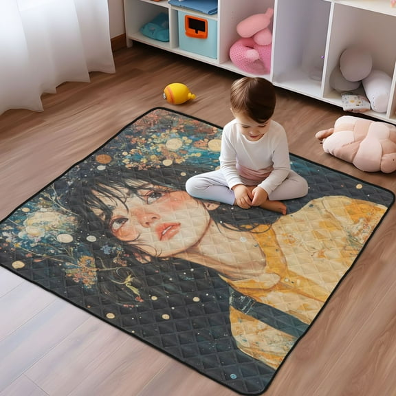 WOBOGO Black Hair Lass Baby Playmats Extra Large Waterproof Rollable Activity Pads for Toddlers 5050inch