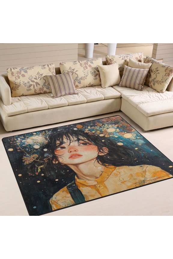 Black Hair Lass Carpet Non-Slip Rugs Soft Doormat 63×48in Living Dining Room Bedroom Decorative