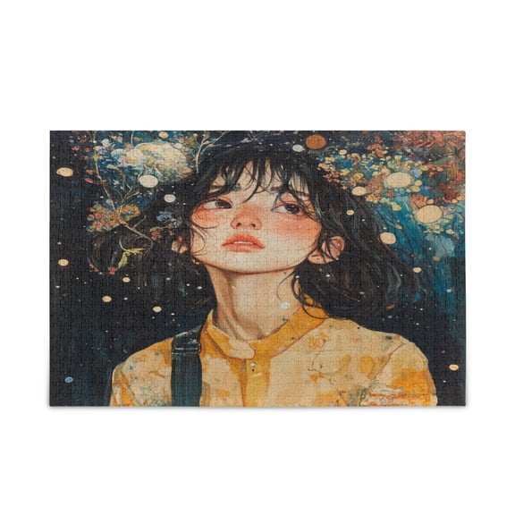 WOBOGO Black Hair Lass Puzzle Challenge 500 Piece Jigsaw Suitable for Game Night Finished Size 20.5 x 14.9in