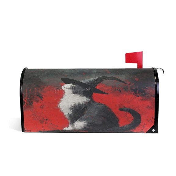 WOBOGO Black Hat Cow Cat Mailbox Cover Magnetic for Garden Yard Home Decor Standard Size 20.7×18.03in