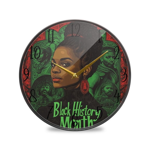 WOBOGO Black History Month Pattern Acrylic Wall Clock Battery Operated 11.9in Silent No Tick Bedroom Living Room Office Classroom Decoration