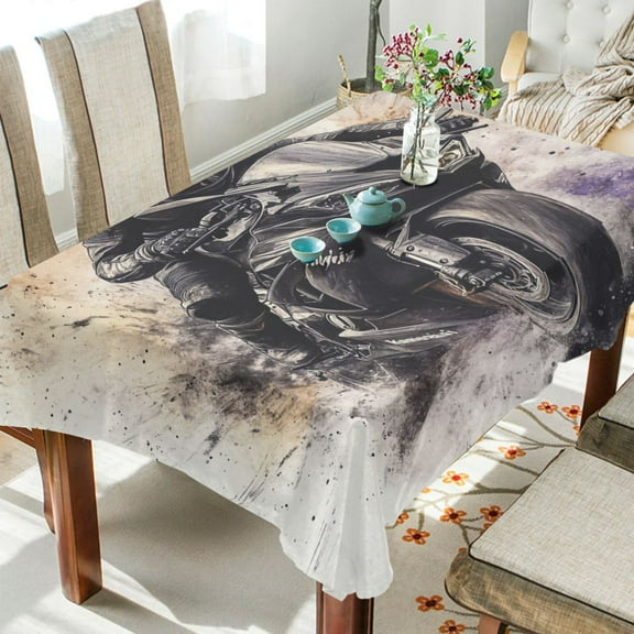 WOBOGO Black Kawasaki Motorcycle Square Tablecloth 54×54in Polyester Fabric Tablecloth Washable Dust Resistant Wrinkle Resistant
