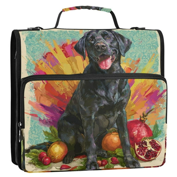 WOBOGO Black Labrador Ring Binder Bag 1.5in Folder Organizer with Shoulder Strap for 13Inch Laptop and 500 Sheets of Paper