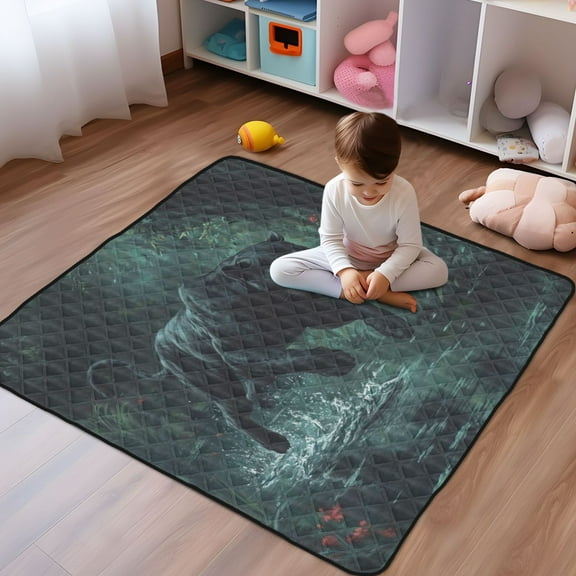 WOBOGO Black Panther Leaping over Water Baby Playmats Extra Large Waterproof Rollable Activity Pads for Toddlers 5050inch
